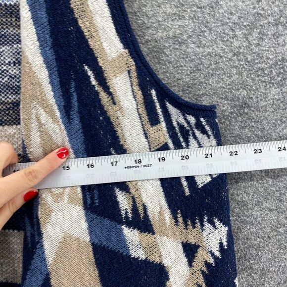 Democracy Sweater Women XL Blue Geometric Knit V-Neck Open Front Sleeveless - Picture 7 of 9